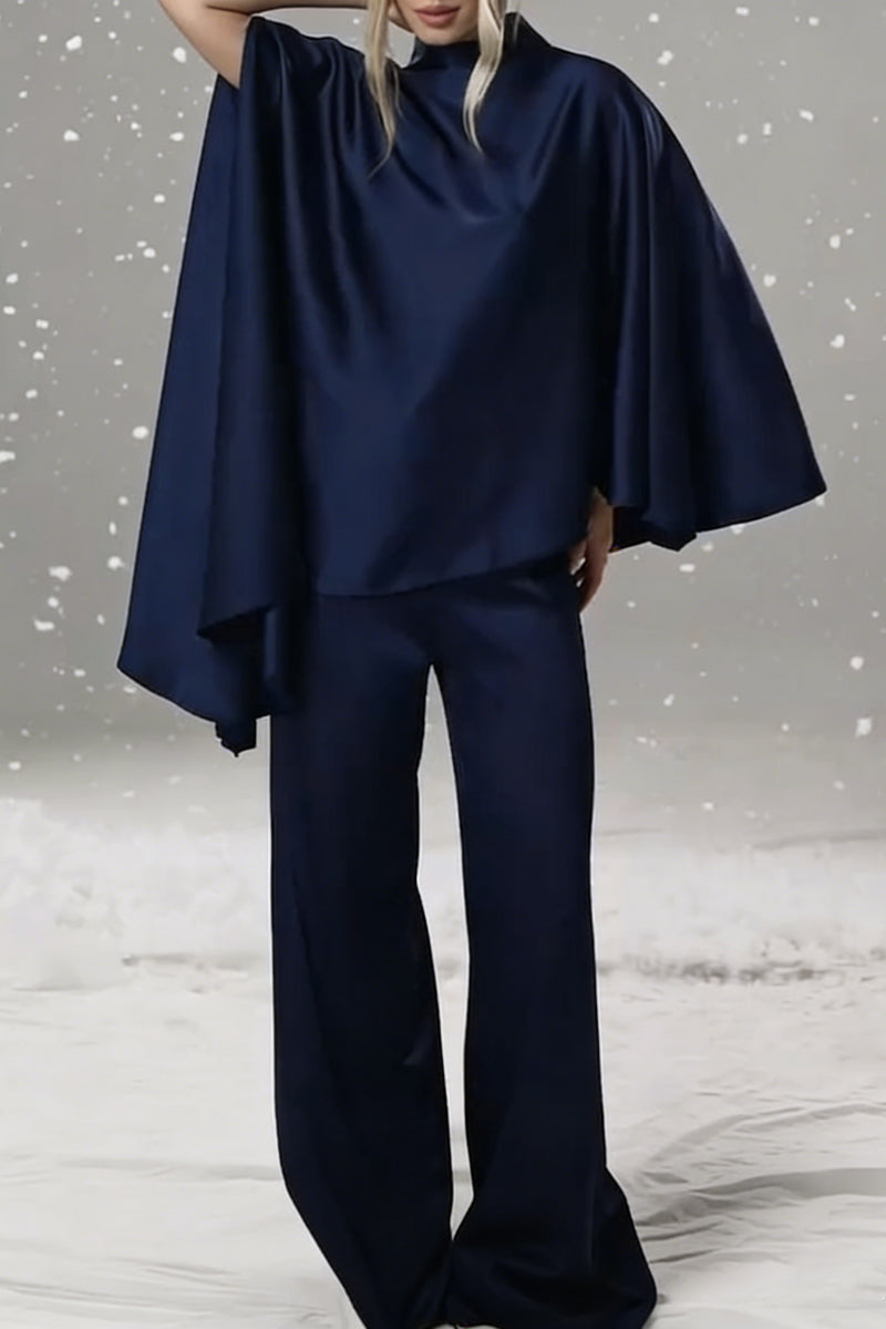 Women's Stylish Semi-High Neck Acetate Two-Piece Set