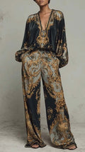 Women's Cotton-Blend Baroque Print Wide-Leg Pants Set