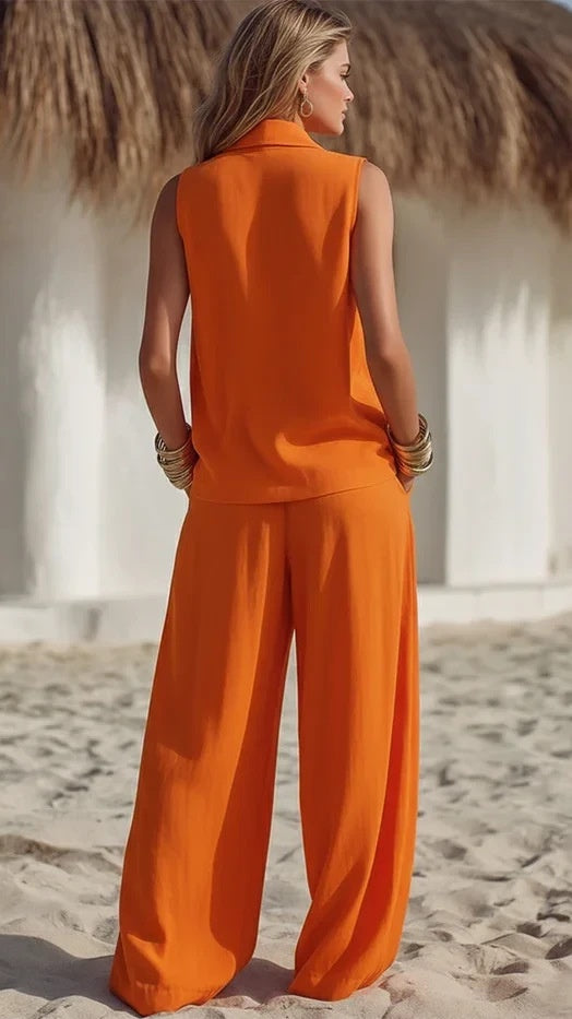 Women's Elegant & Flowy Lapel Two-Piece Set