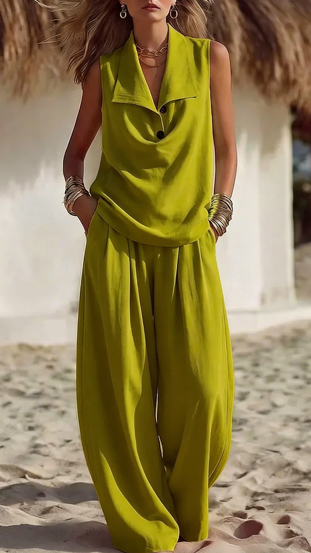 Women's Elegant & Flowy Lapel Two-Piece Set