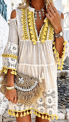Women's Bohemian Tassel Cotton-Blend Dress