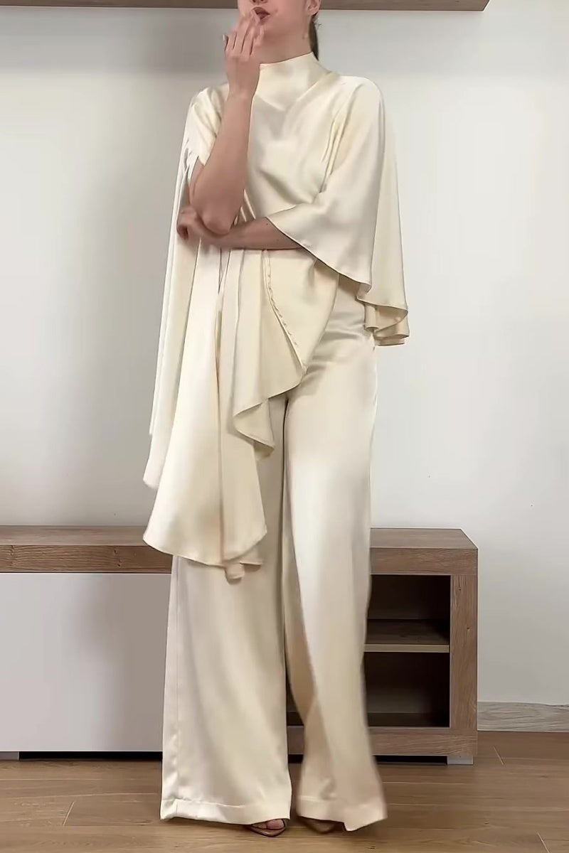 Women's Stylish Semi-High Neck Acetate Two-Piece Set