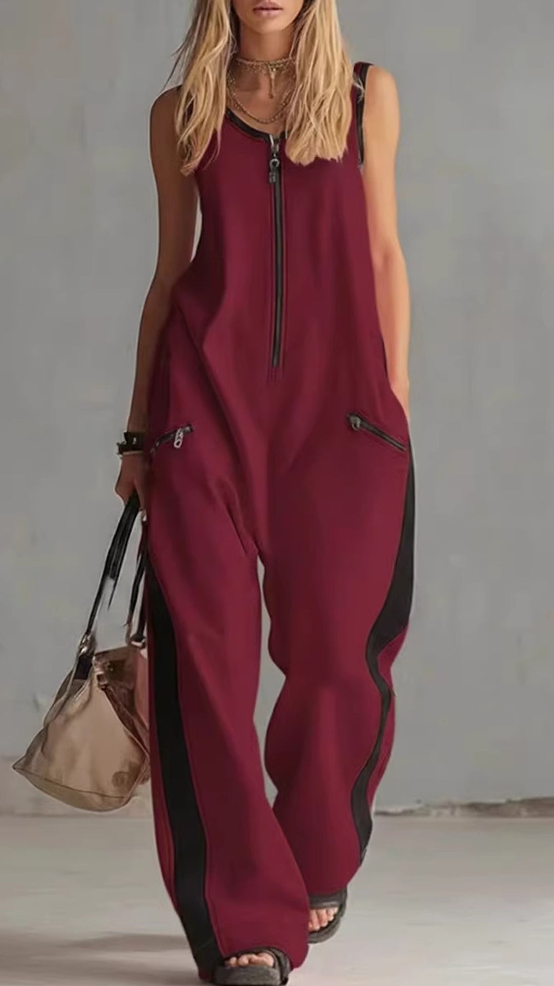 Women's Color-Block Cotton Jumpsuit