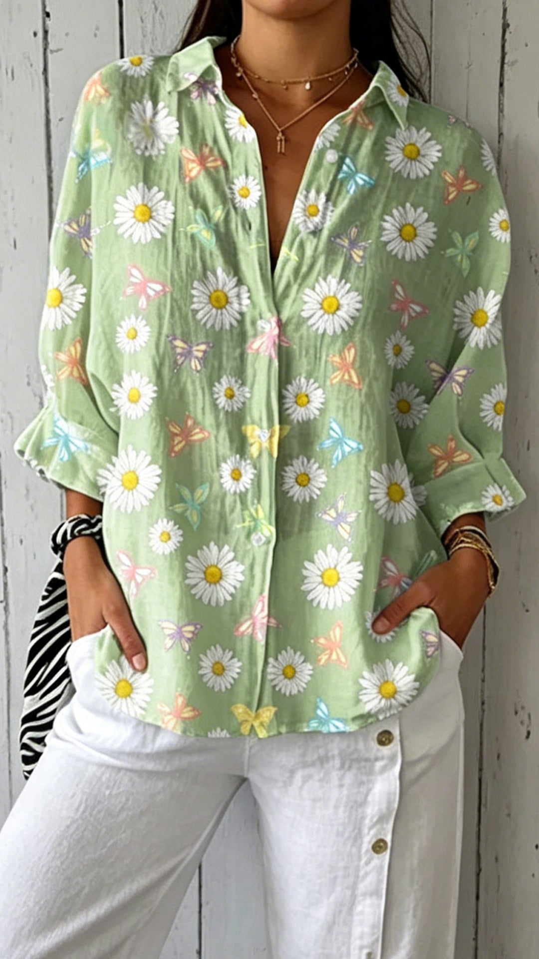 Women's Blue Floral Print Polyester Shirt