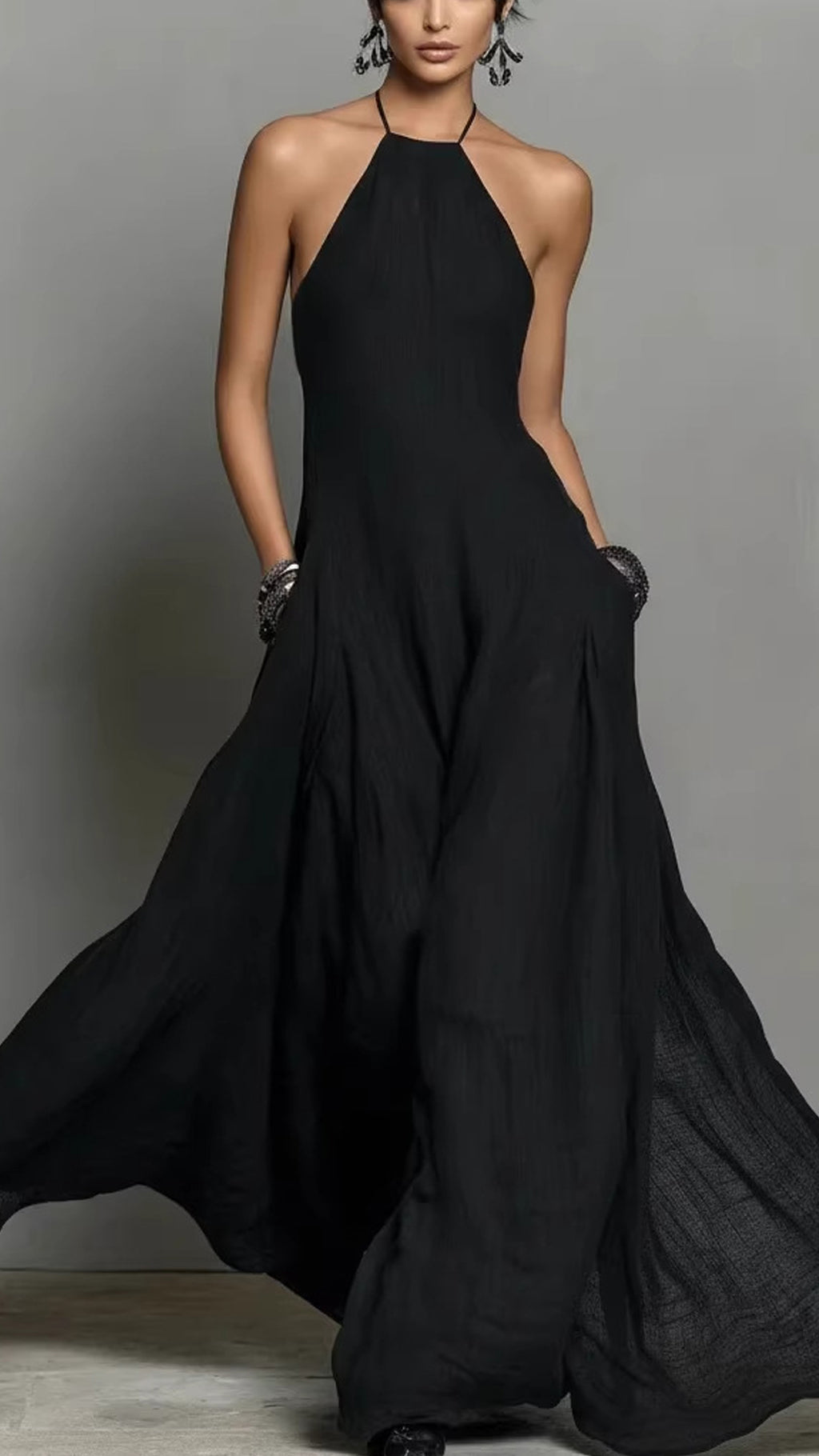 Women's Cotton-Blend Halter Neck Maxi Dress
