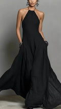 Women's Cotton-Blend Halter Neck Maxi Dress