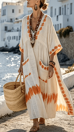 Women's V-Neck Midi Dress with Half Sleeves and Patch Pockets