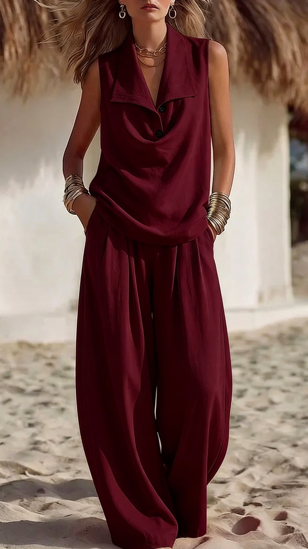 Women's Elegant & Flowy Lapel Two-Piece Set