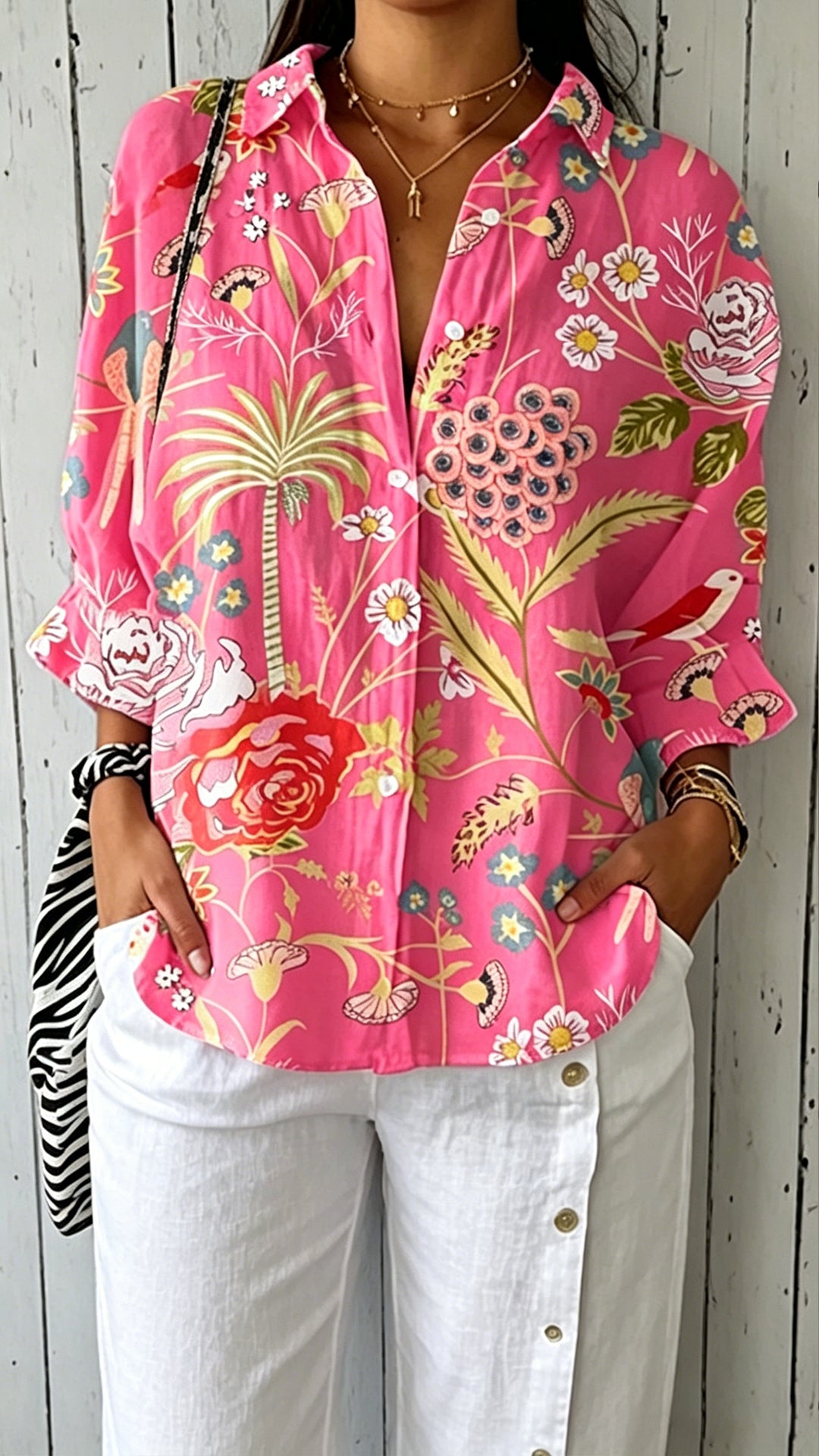 Women's Blue Floral Print Polyester Shirt