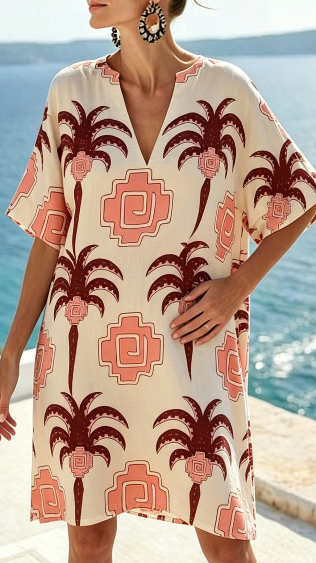 Women's Loose-Fit Printed V-Neck Casual Vacation Dress
