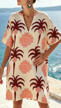 Women's Loose-Fit Printed V-Neck Casual Vacation Dress