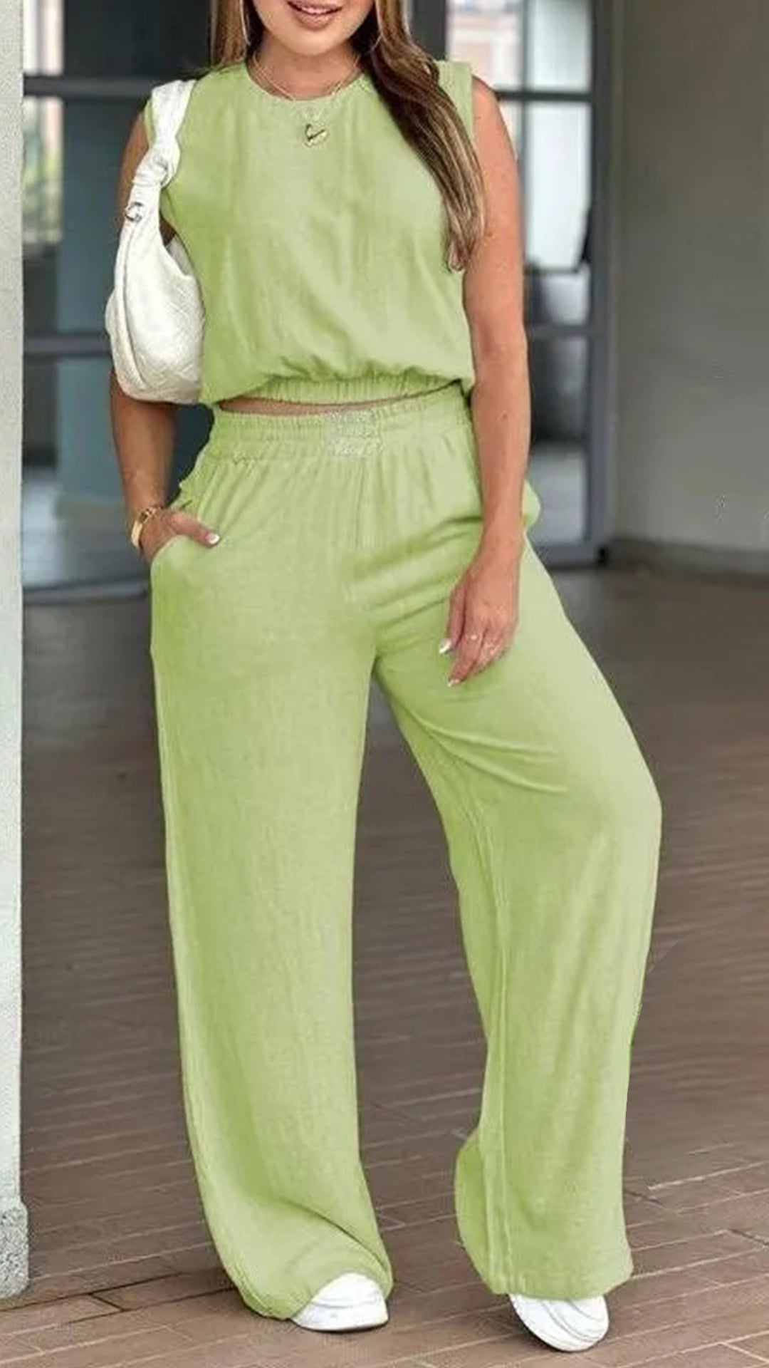 🌷🌷Women's Cotton Sleeveless Tank & Wide Leg Pants 2-Piece Lounge Set