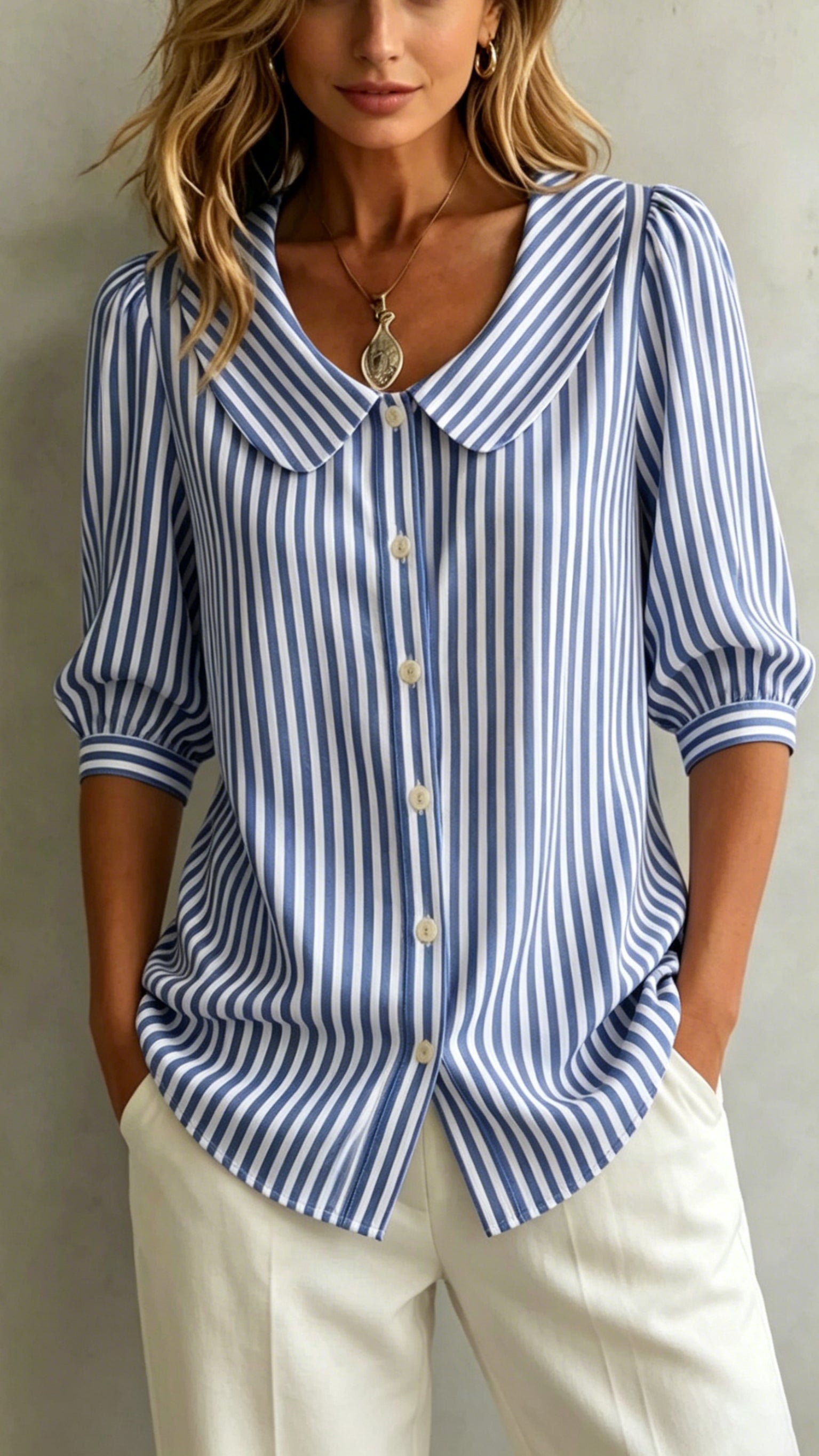Women's New Cotton-Linen Striped Shirt — Loose-Fit, Short Sleeve