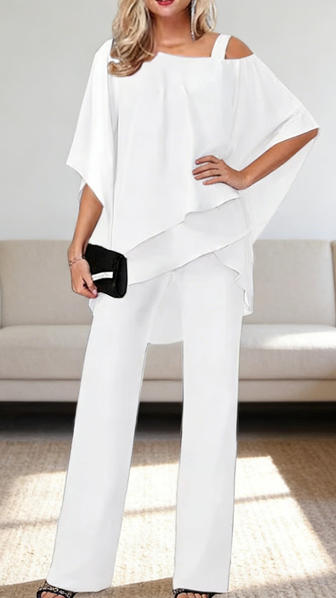 Elegant Layered Chiffon Top & Wide-Leg Pants Set