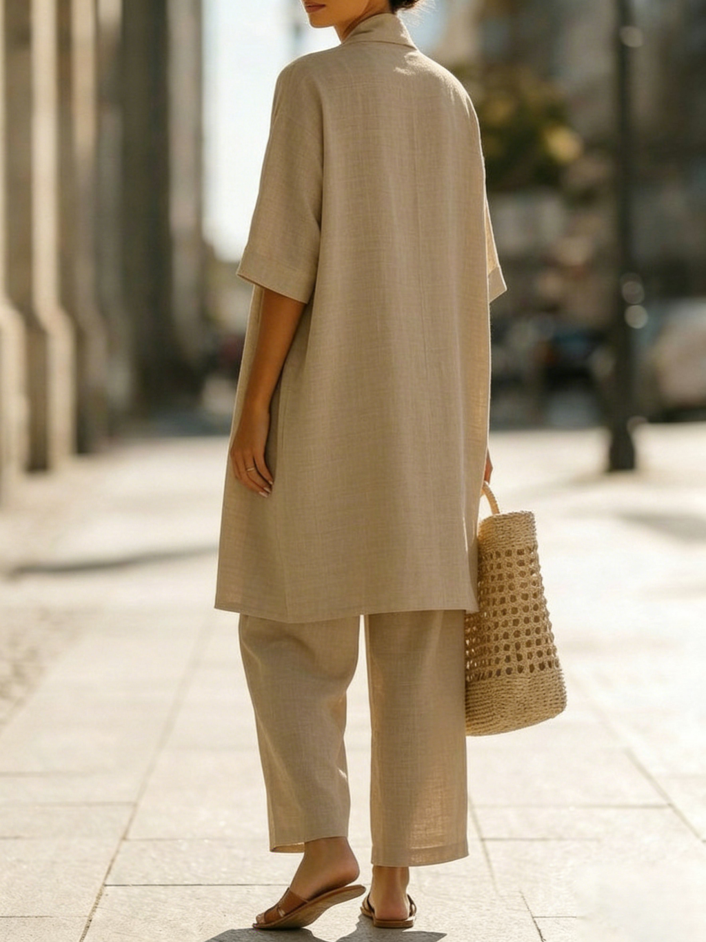 Plus Size Friendly Minimalist Linen-cotton Three-piece Set - Comfortable For Everyday Wear