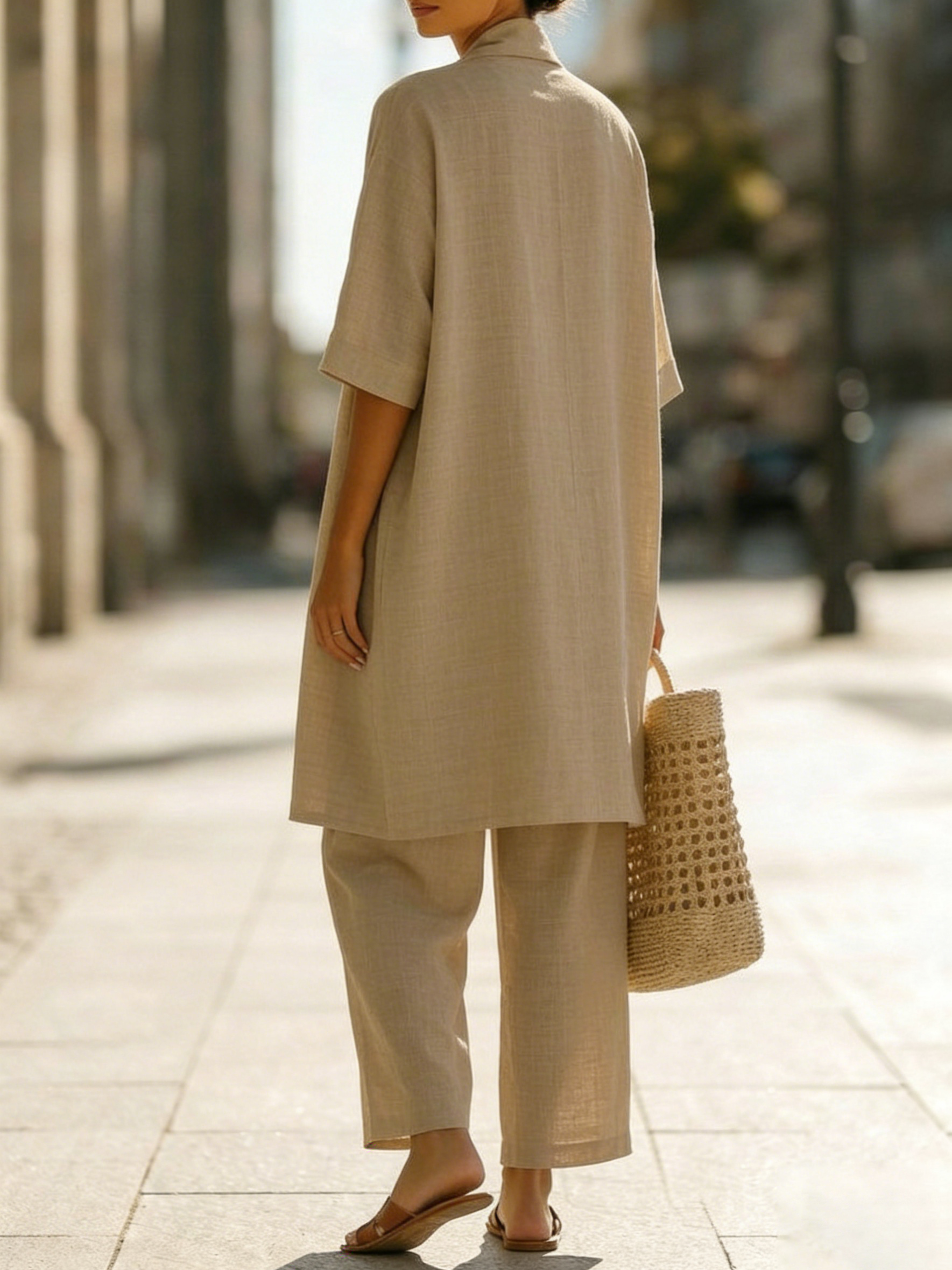 Plus Size Friendly Minimalist Linen-cotton Three-piece Set - Comfortable For Everyday Wear