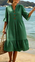 Women's Cotton-Blend Polka Dot Ruffle Hem Dress