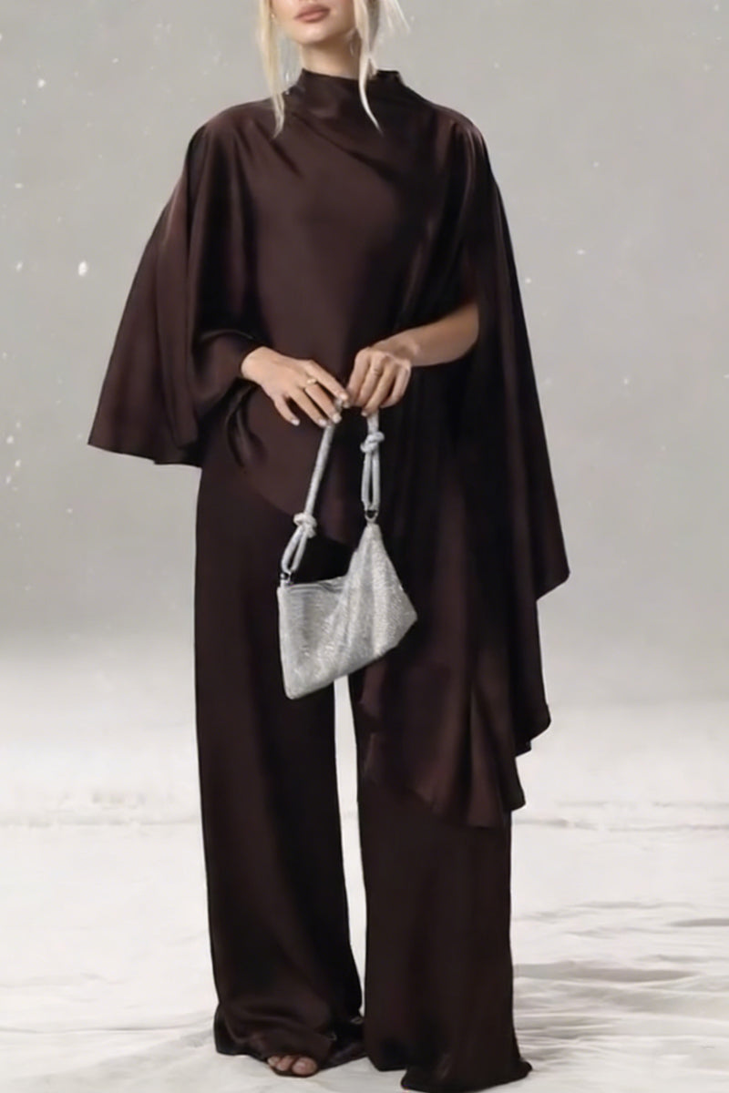 Women's Stylish Semi-High Neck Acetate Two-Piece Set