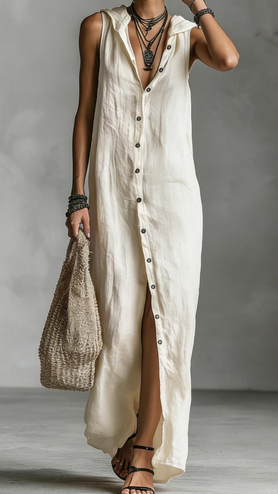 Women's button-down sleeveless hooded dress