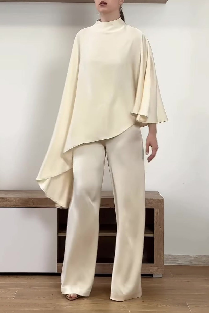 Women's Stylish Semi-High Neck Acetate Two-Piece Set