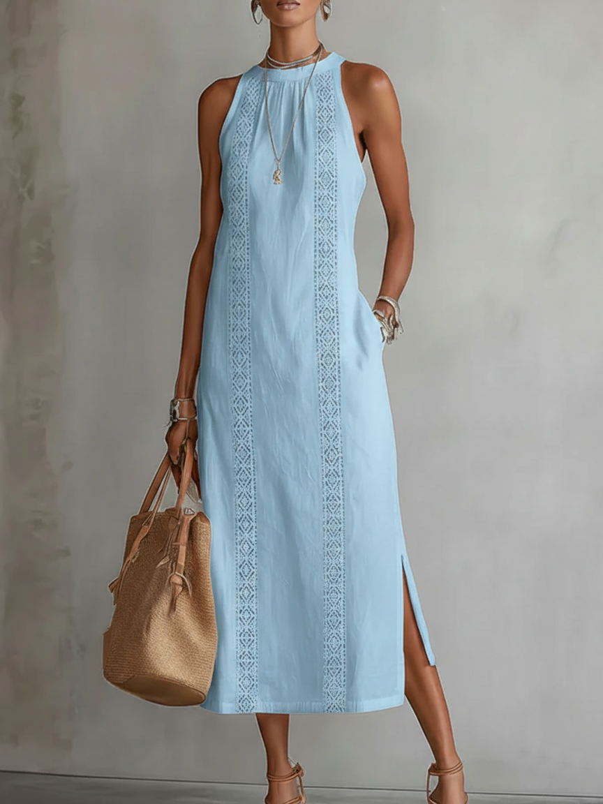 🌿 Retro Cozy Lace Minimalist Linen Dress — Timeless. Elegant. Effortlessly You.