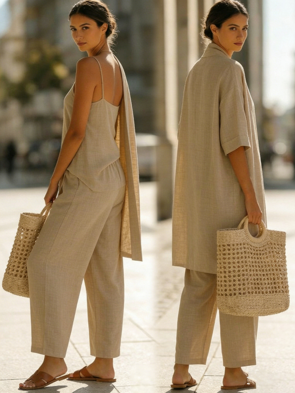 Plus Size Friendly Minimalist Linen-cotton Three-piece Set - Comfortable For Everyday Wear