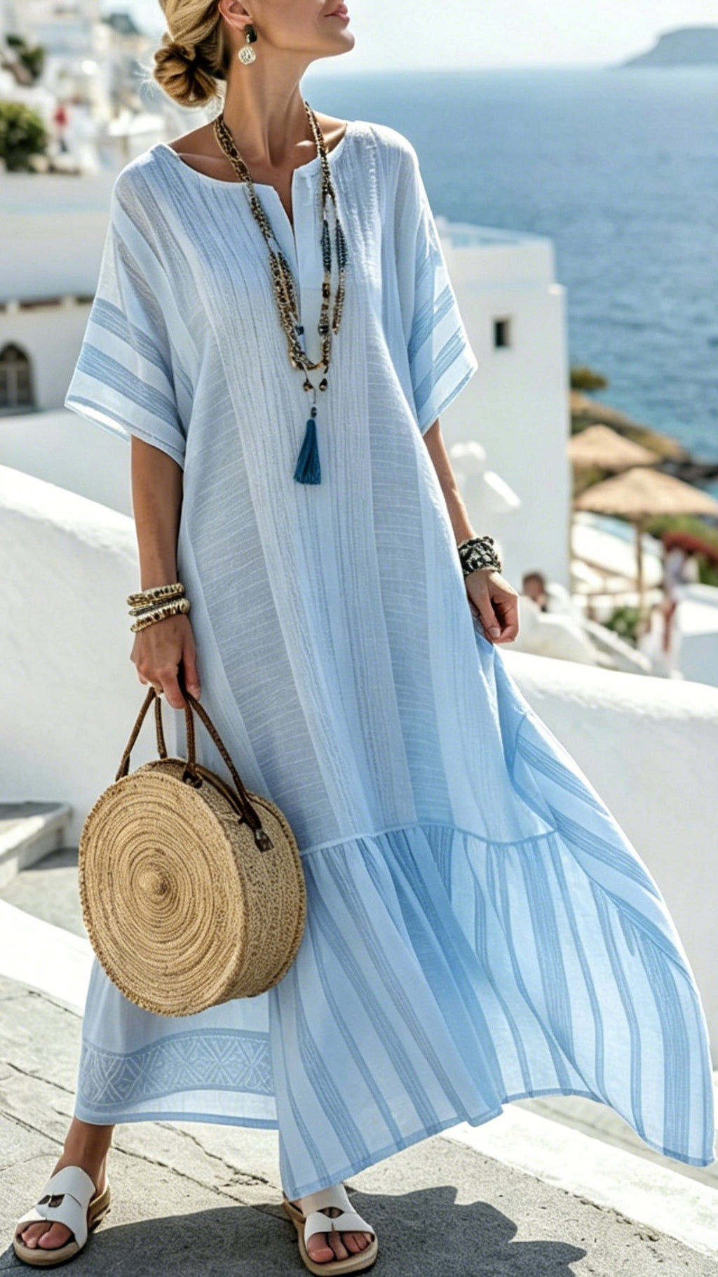 Women's Digitally Printed V-Neck Midi Dress with Half Sleeves