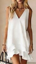 Women's Cotton-Blend V-Neck Sleeveless Ruffle Hem Dress