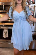 Women's summer short-sleeved high-waisted dress with a sweetheart neckline and a bow at the back a resort dress