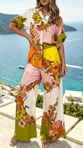 Women's Printed Cotton-Linen Two-Piece Set