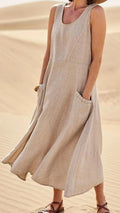 Women's Cotton-Linen Blend Sleeveless Dress