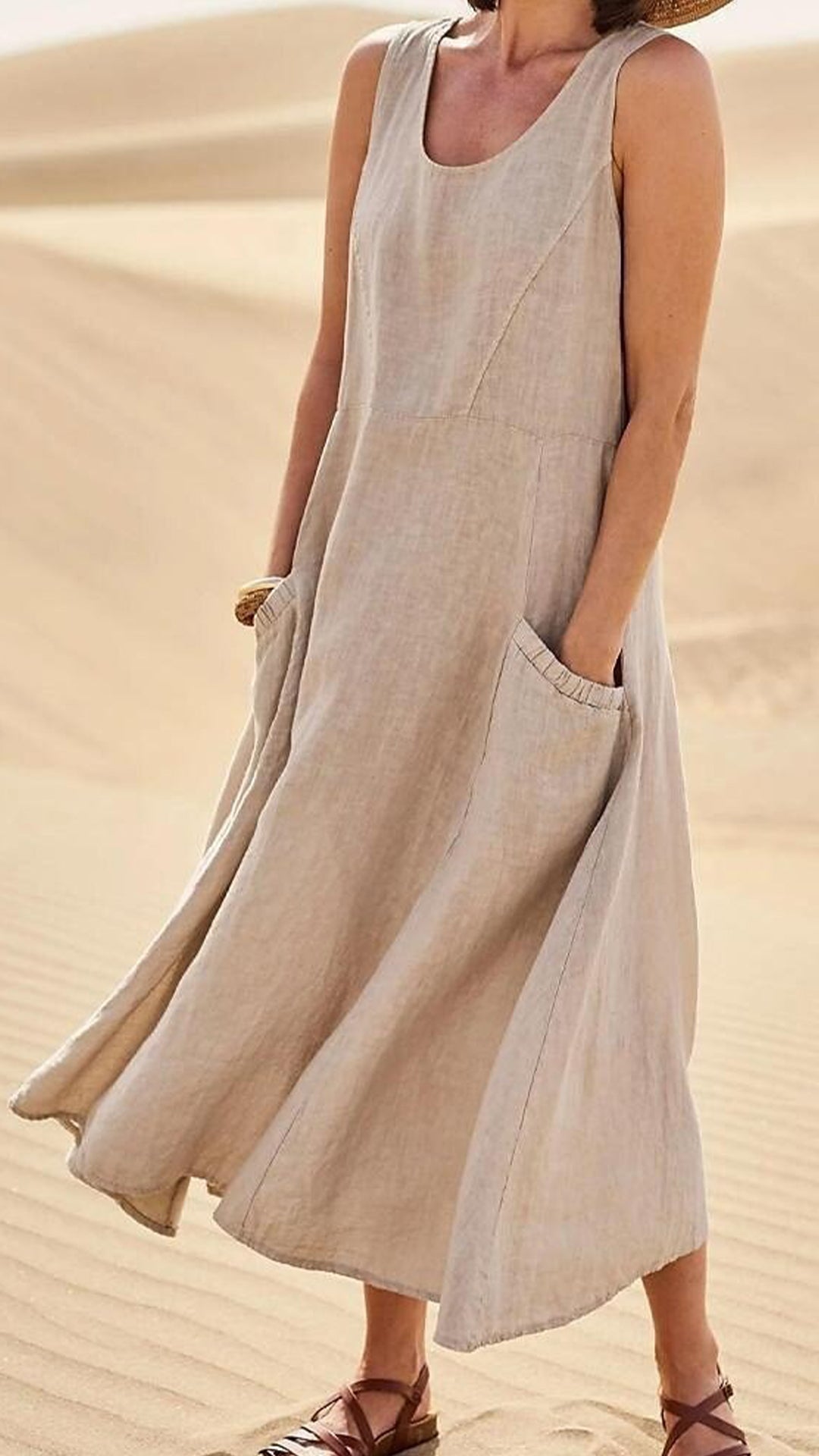 Women's Cotton-Linen Blend Sleeveless Dress