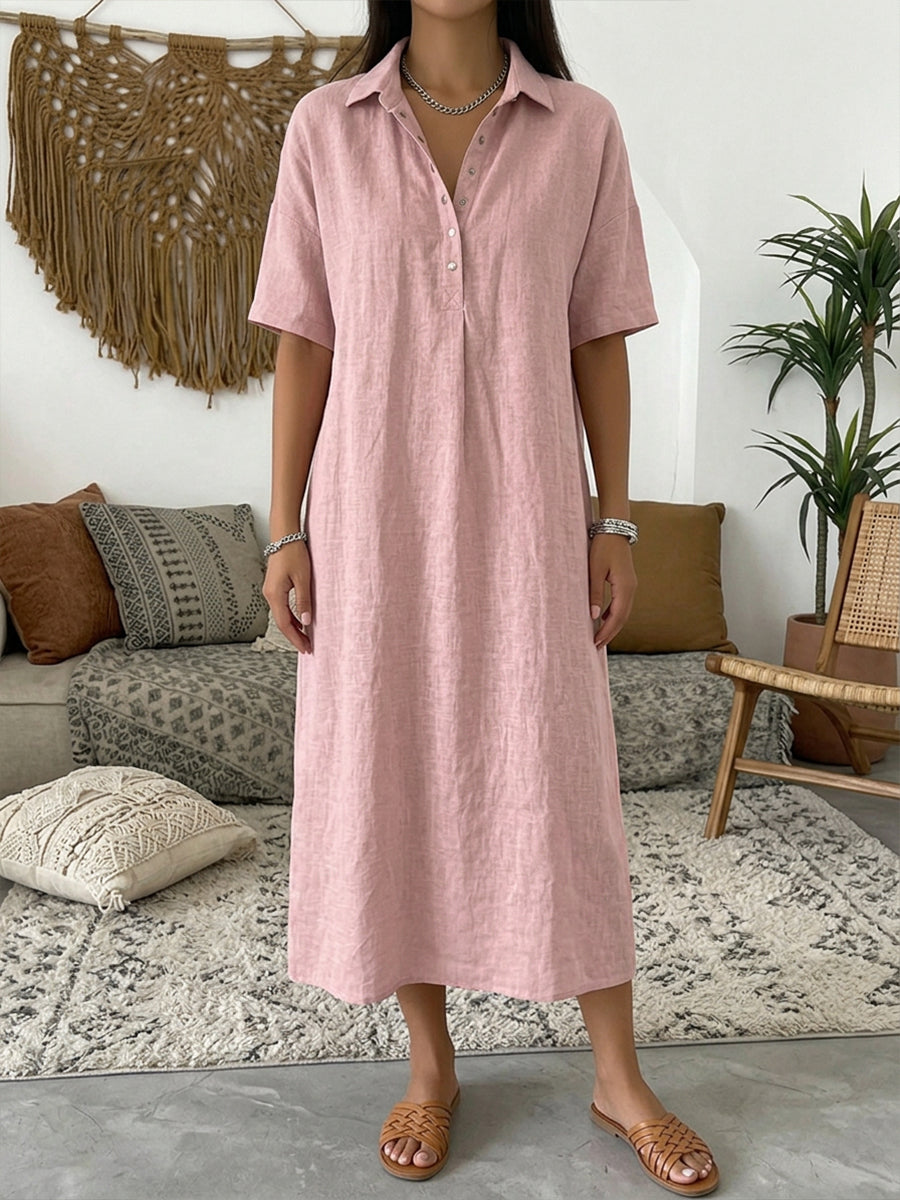 Women’s Cotton Linen Polo Dress – Casual Short Sleeve Summer Dress