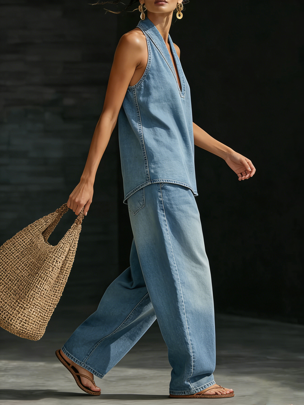 Women's halter neck V-neck sleeveless casual suit