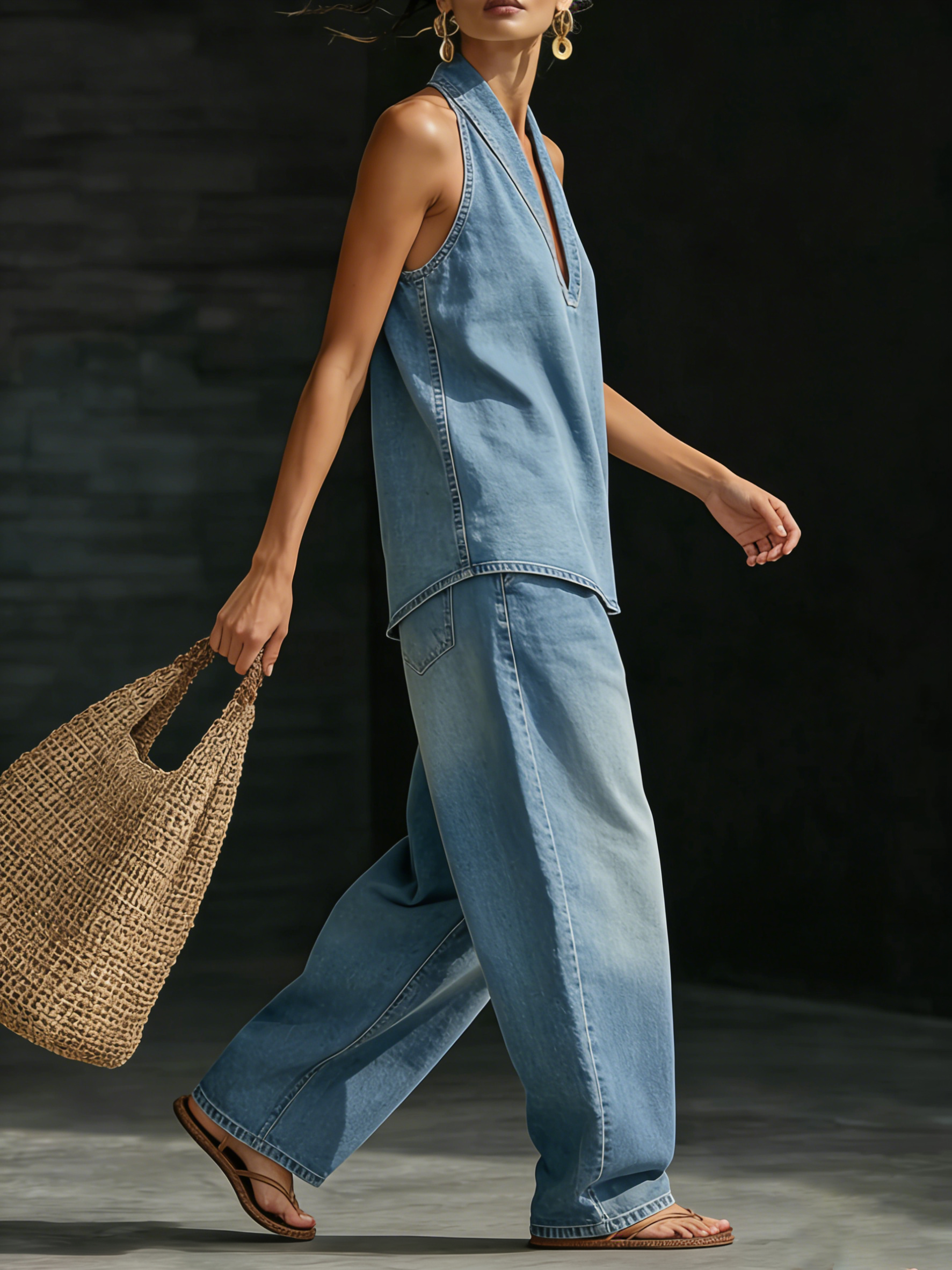 Women's halter neck V-neck sleeveless casual suit