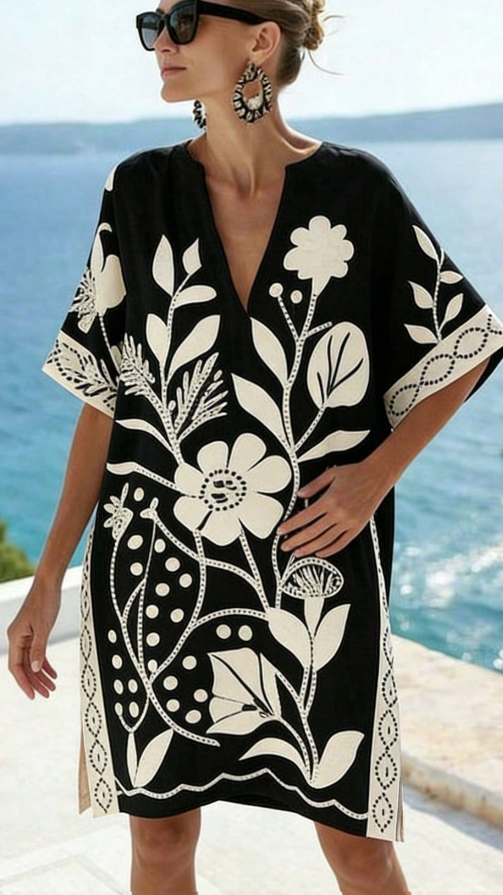 Women's Loose-Fit Printed V-Neck Casual Vacation Dress