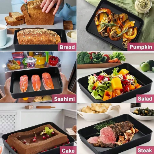 3-Piece Set Of Carbon Steel Non Stick Baking Tray, 3 Size Combinations, Household Square Baking Tray, Durable Baking Tray That Can Touch Food. Used For Making Cakes, Bread, Toast, Pastries, Etc. Multi Functional Baking Tray, Kitchen Baking Supplies