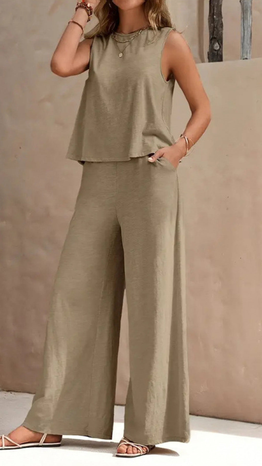 Women's  Sleeveless Cotton-Blend Two-Piece Set
