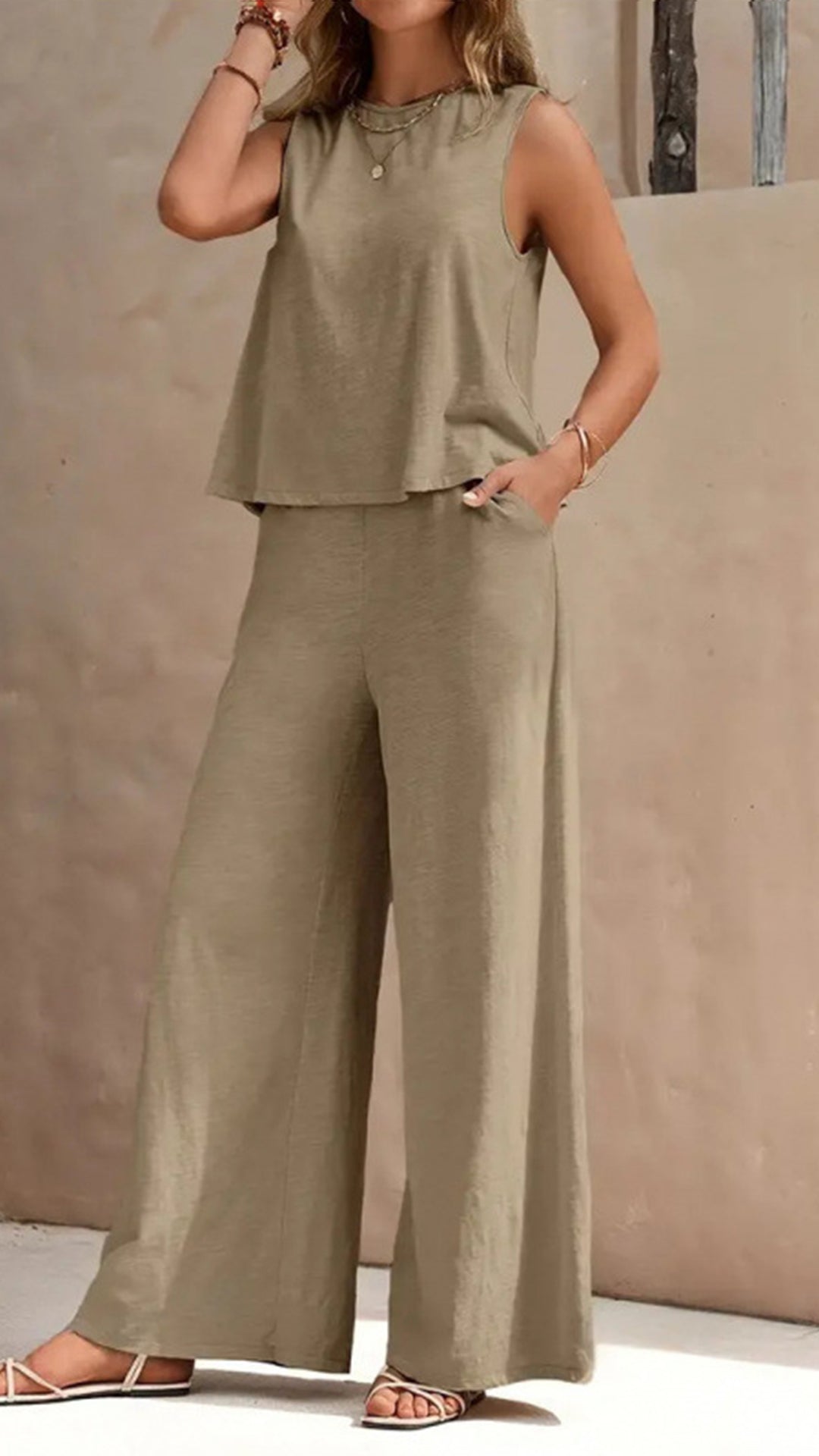 Women's  Sleeveless Cotton-Blend Two-Piece Set
