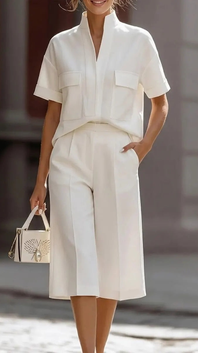 Women's Casual Loose-Fit Solid-Color Two-Piece Set with Pockets