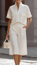 Women's Casual Loose-Fit Solid-Color Two-Piece Set with Pockets