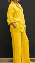 Women's Linen Lapel Shirt & Wide-Leg Pants Two-Piece Set