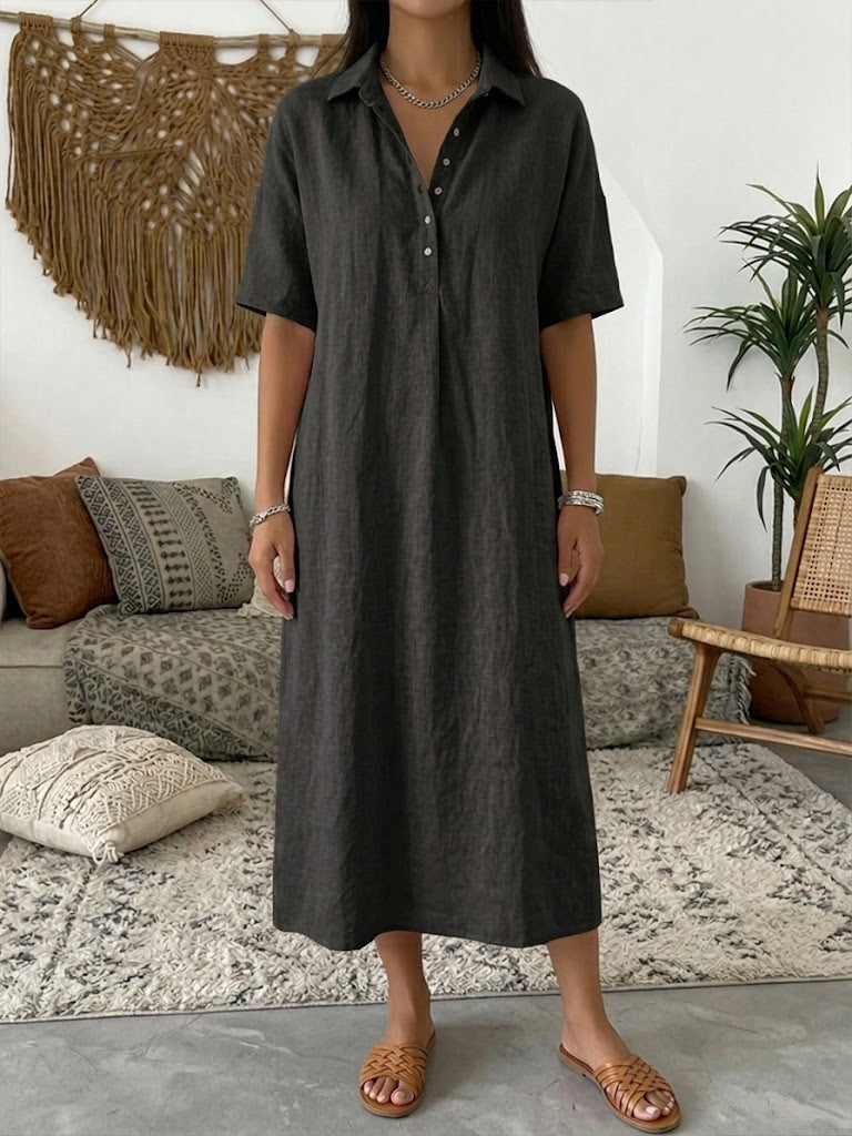Women’s Cotton Linen Polo Dress – Casual Short Sleeve Summer Dress