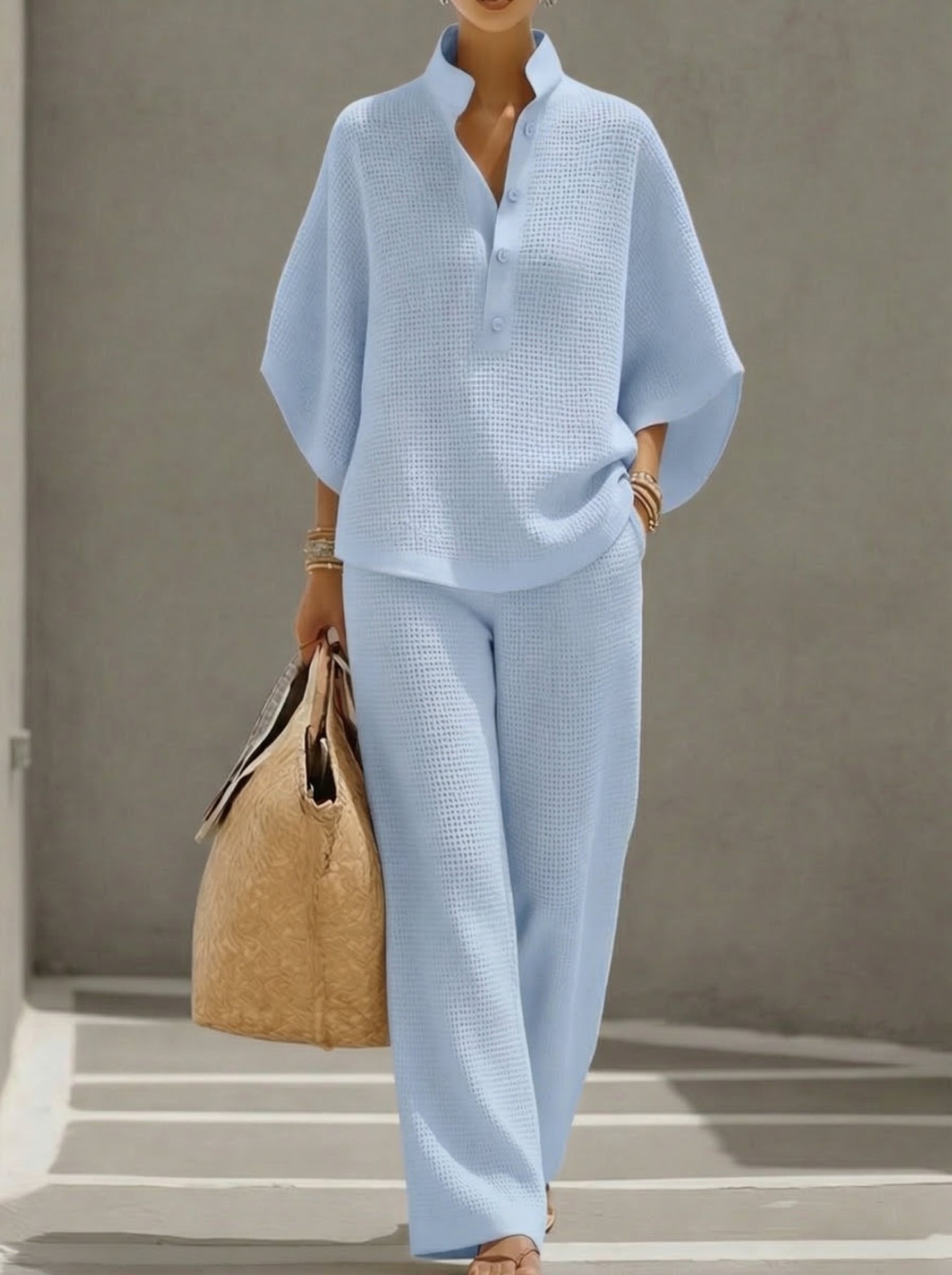 Plus Size Friendly Women's Waffle Two-Piece Set