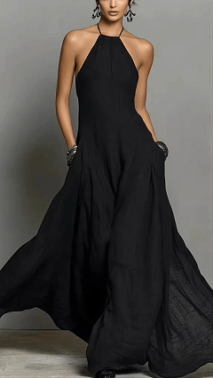 Women's Cotton-Blend Halter Neck Maxi Dress