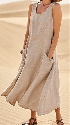 Women's Cotton-Linen Blend Sleeveless Dress