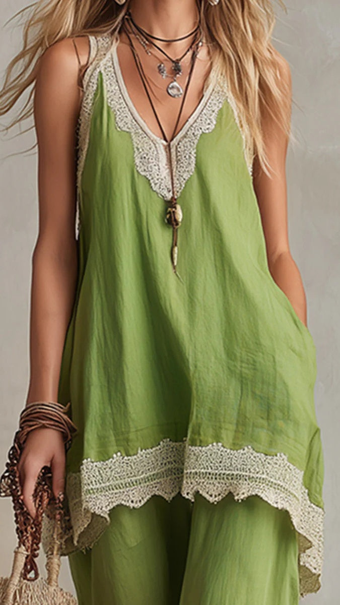 Women's Bohemian-Style Vacation Dress with Lace Straps