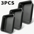 3-Piece Set Of Carbon Steel Non Stick Baking Tray, 3 Size Combinations, Household Square Baking Tray, Durable Baking Tray That Can Touch Food. Used For Making Cakes, Bread, Toast, Pastries, Etc. Multi Functional Baking Tray, Kitchen Baking Supplies