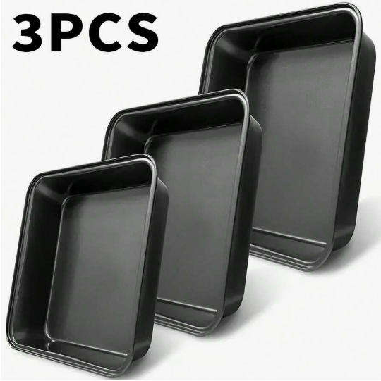 3-Piece Set Of Carbon Steel Non Stick Baking Tray, 3 Size Combinations, Household Square Baking Tray, Durable Baking Tray That Can Touch Food. Used For Making Cakes, Bread, Toast, Pastries, Etc. Multi Functional Baking Tray, Kitchen Baking Supplies