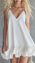 Women's Elegant Casual Solid-Color V-Neck Ruffled Mini Dress